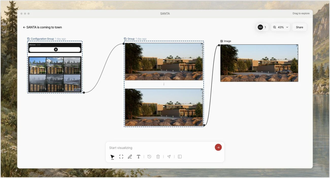 SANTA desktop canvas in its movable preview window, shown in the initial state